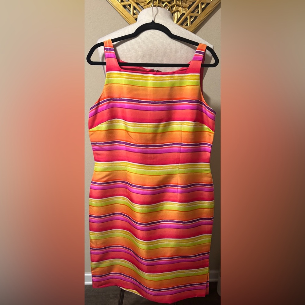 David Warren Vibrant Striped Sleeveless Sheath Mini Dress Size 14